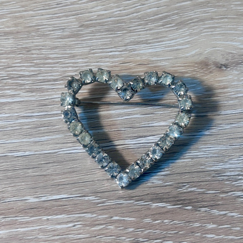 Vintage Heart Rhinestone Brooch | Sparkling Crystal Pin | Silver-Tone Jewelry